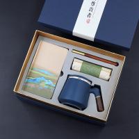 江山丝绸本+笔+普洱茶饼+陶瓷杯